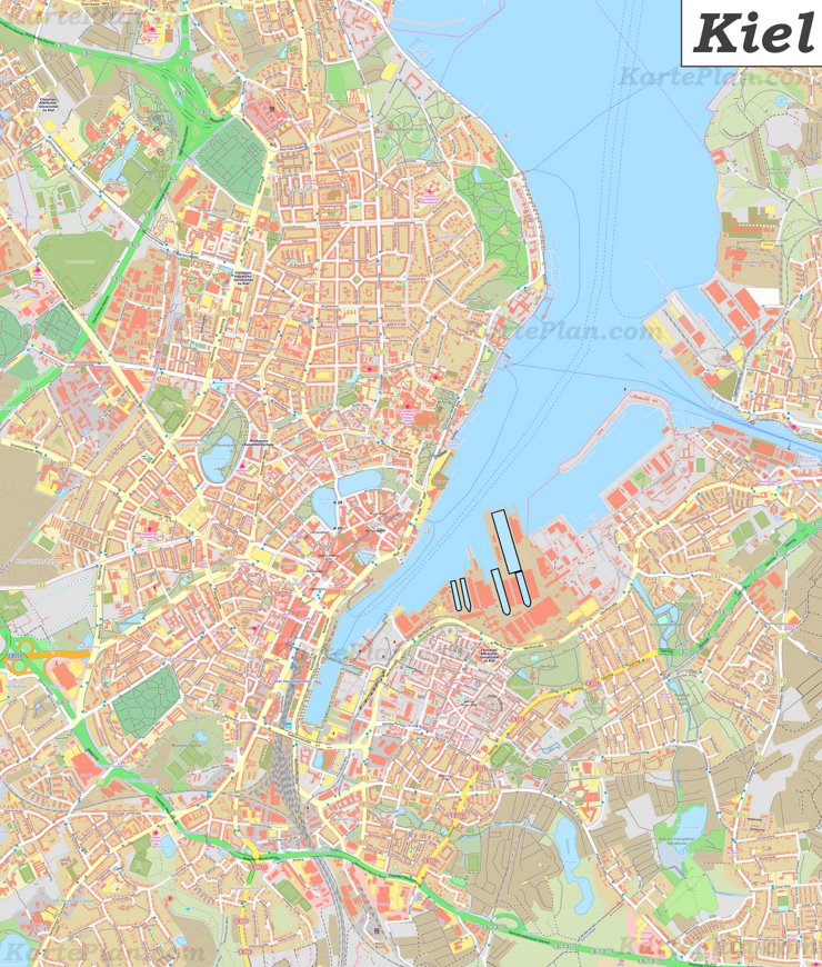 Große detaillierte stadtplan von Kiel