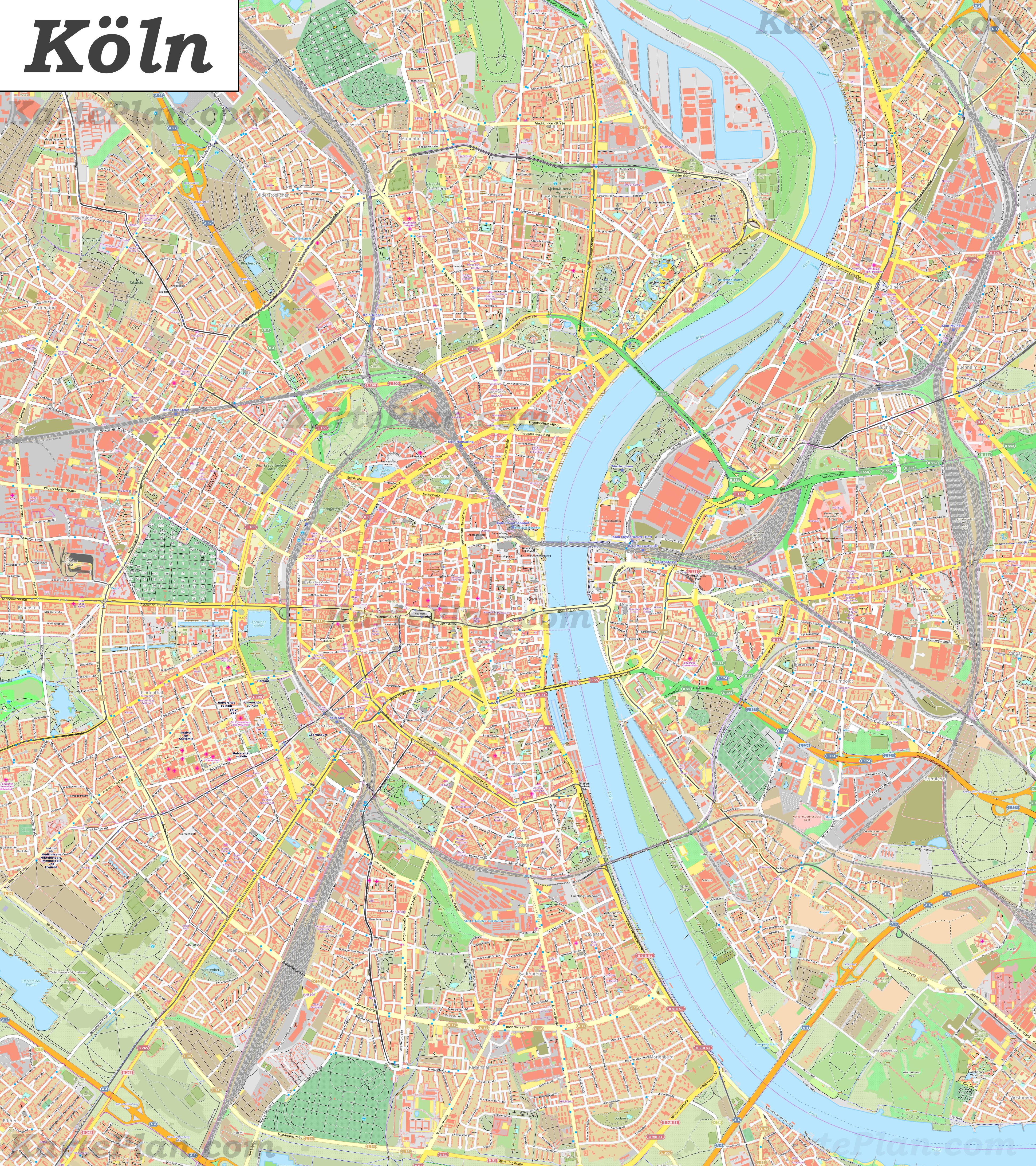 Grosse Detaillierte Stadtplan Von Koln