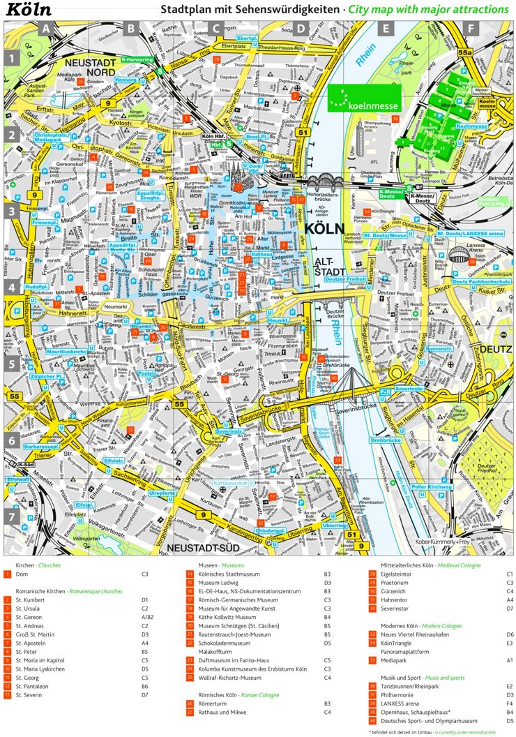 Stadtplan Köln mit sehenswürdigkeiten