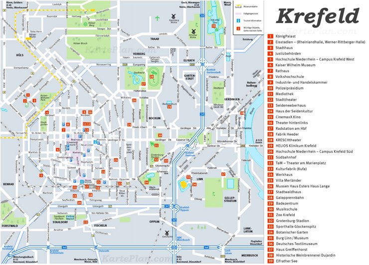 Touristischer stadtplan von Krefeld