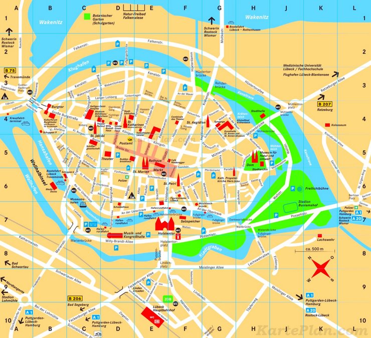 Touristischer stadtplan von Lübeck