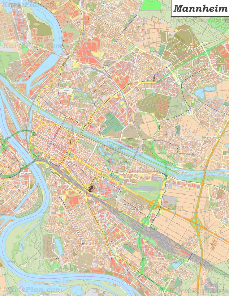 Große detaillierte stadtplan von Mannheim