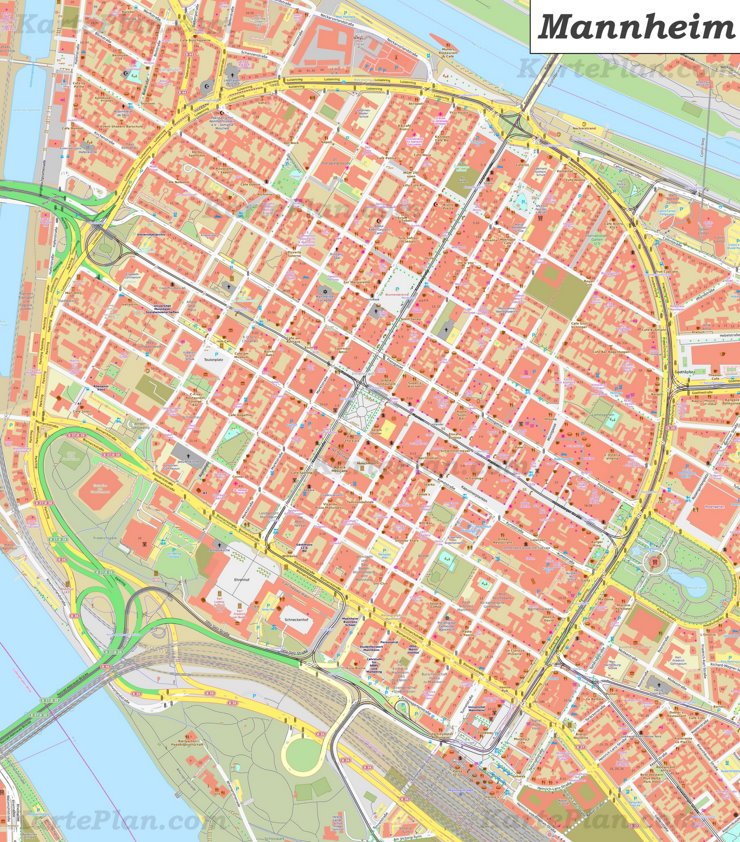 Karte von Mannheims Zentrum