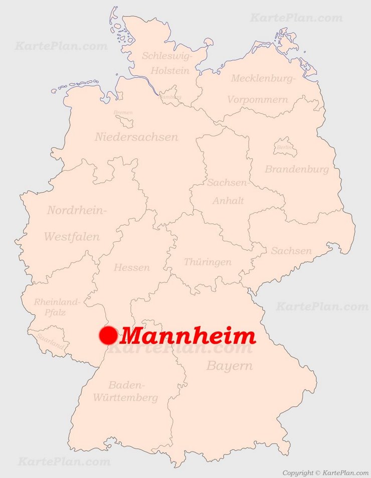 Mannheim auf der Deutschlandkarte