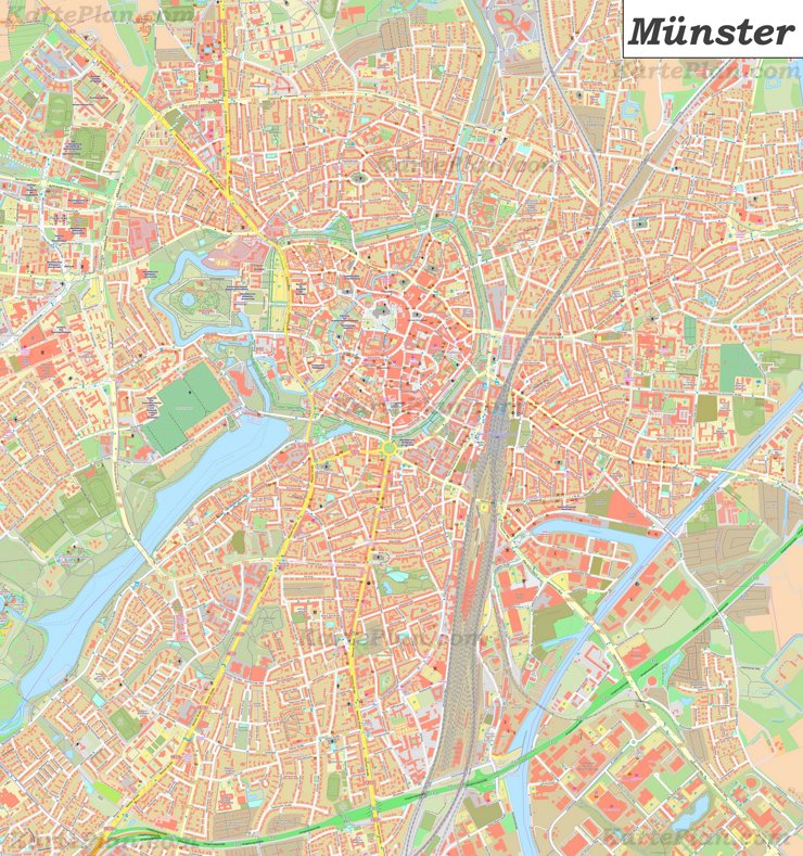 Große detaillierte stadtplan von Münster