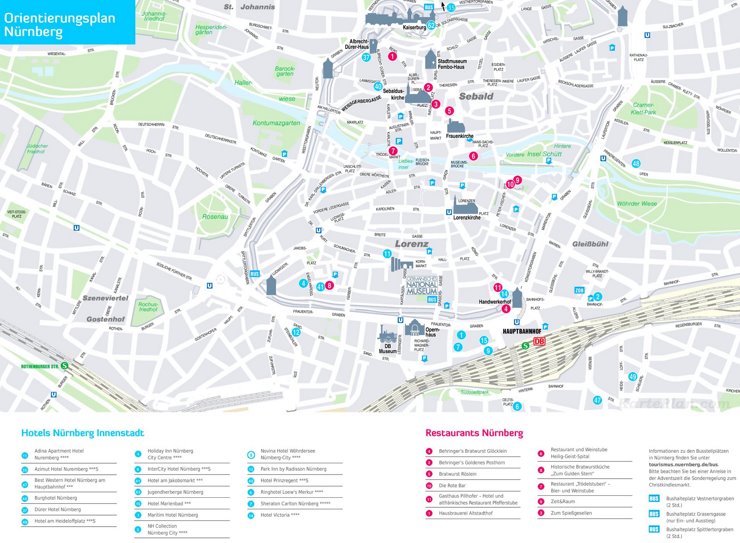 Stadtplan Nürnberg mit hotels und restaurants