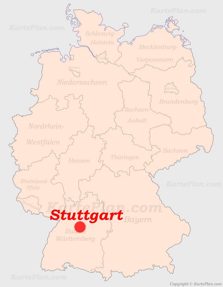 Stuttgart auf der Deutschlandkarte