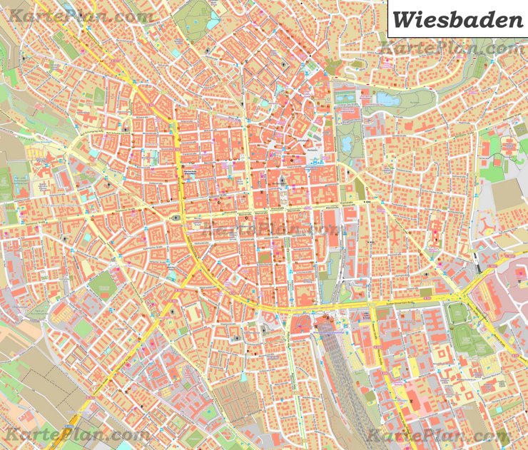 Große detaillierte stadtplan von Wiesbaden