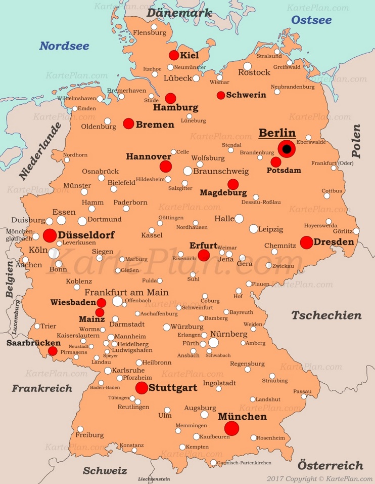Städte in Deutschland - Landkarte