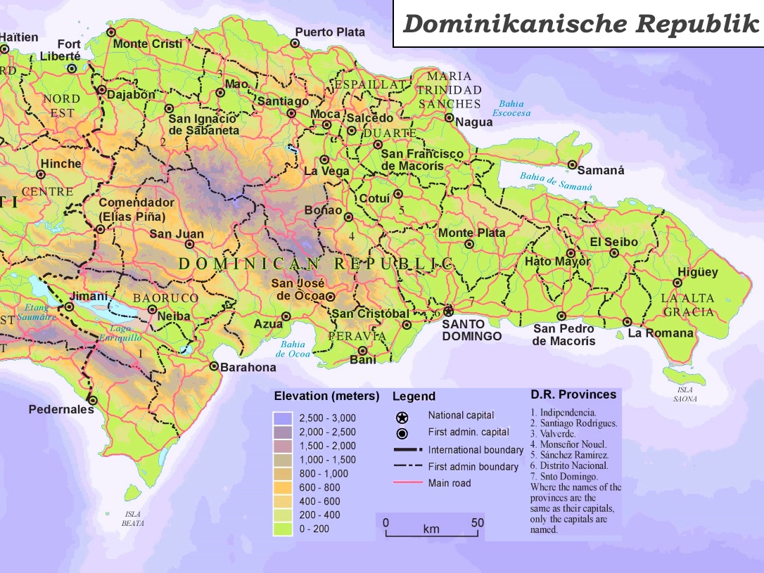 Physische landkarte von Dominikanische Republik