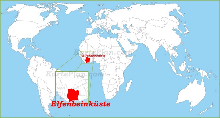 Elfenbeinküste auf der Weltkarte