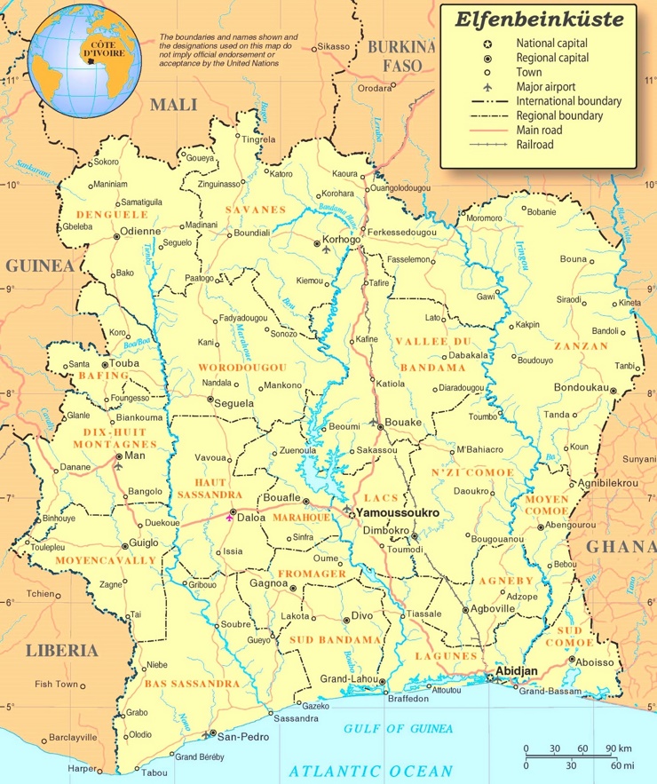 Elfenbeinküste politische karte