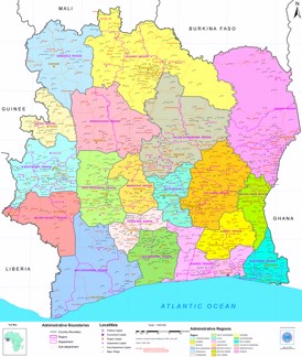 Große detaillierte karte von Elfenbeinküste