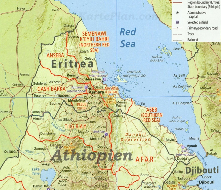 Detaillierte karte von Eritrea