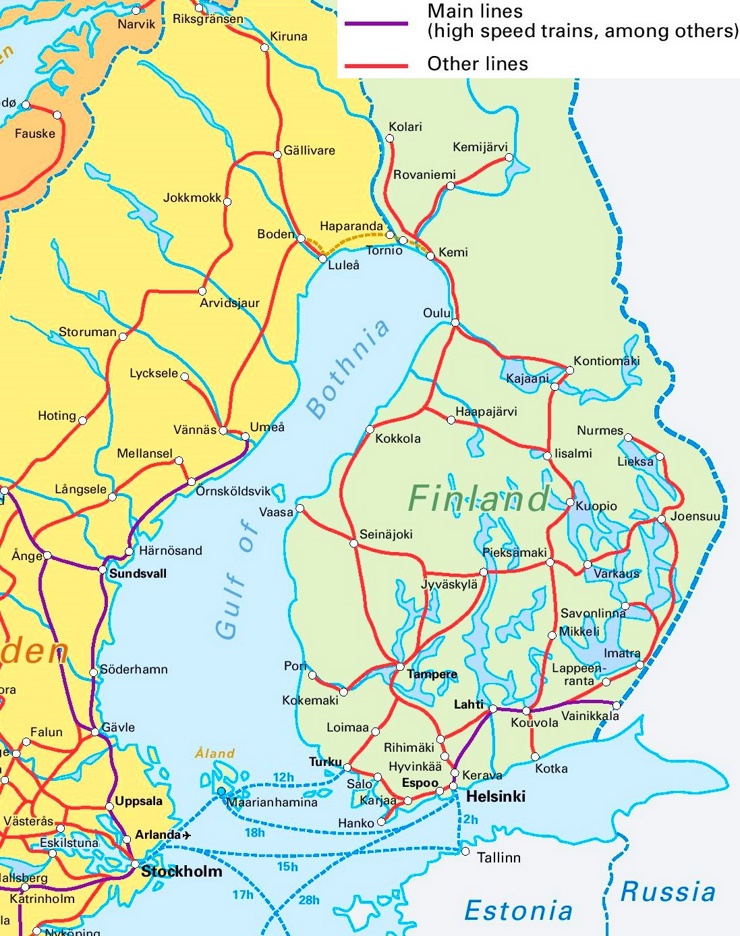 Schienennetz Karte von Finnland