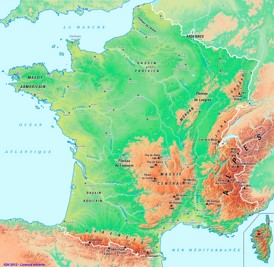 Physische landkarte von Frankreich