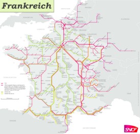 Schienennetz Karte von Frankreich