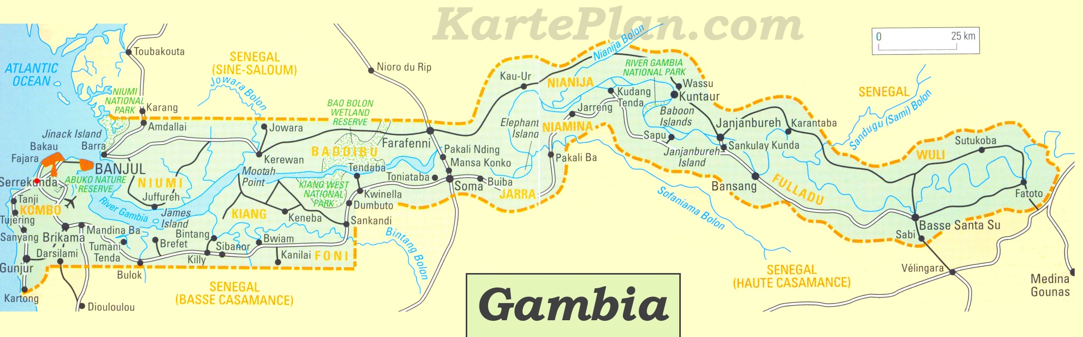 Grosse Detaillierte Karte Von Gambia