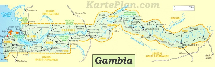 Große detaillierte karte von Gambia