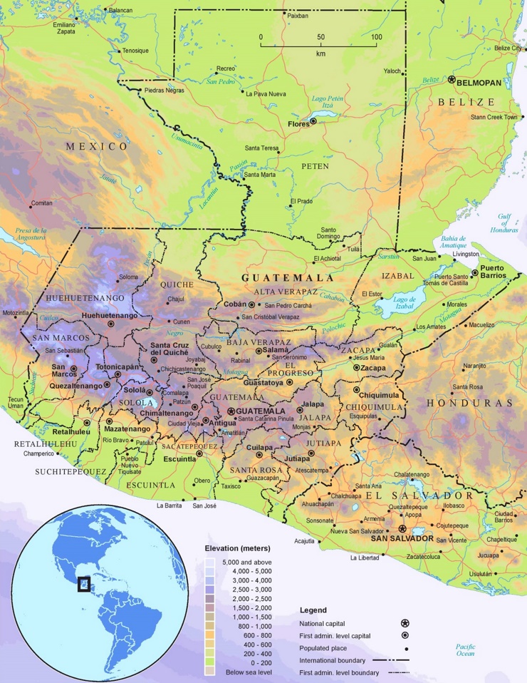 Physische landkarte von Guatemala