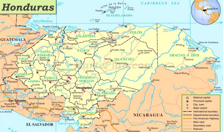 Honduras politische karte