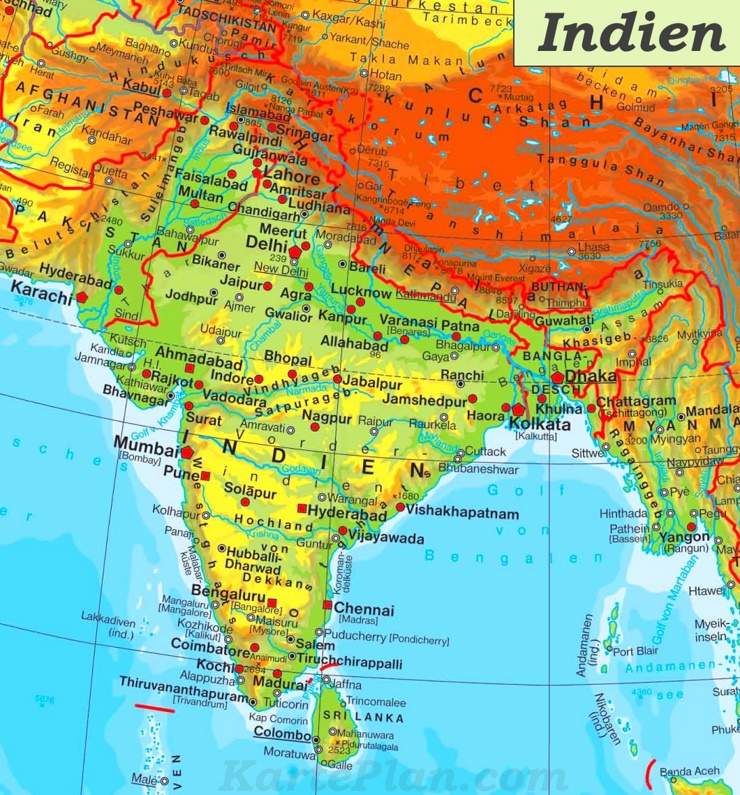 Physische landkarte von Indien