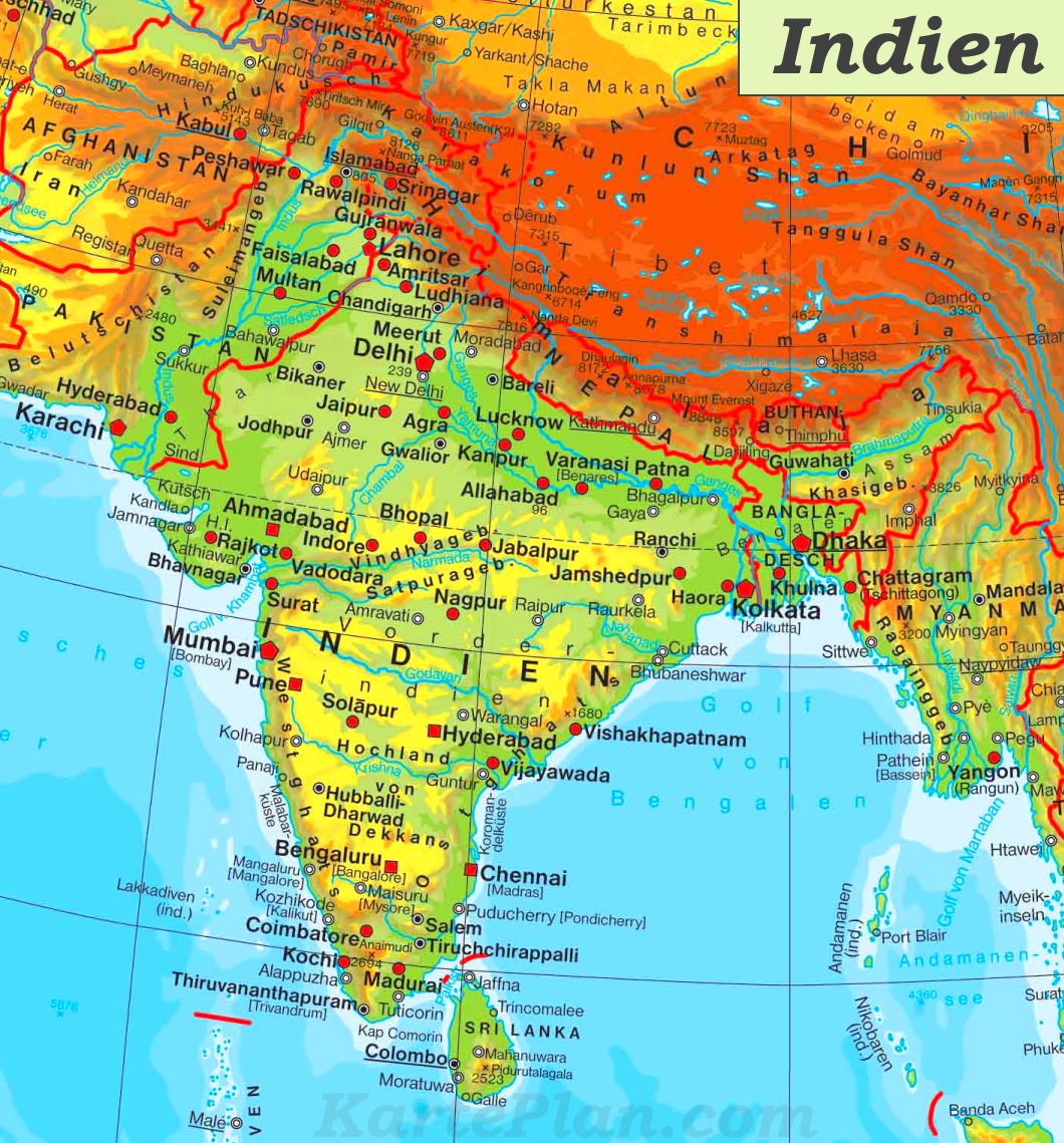 Physische landkarte von Indien