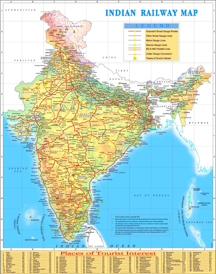 Schienennetz karte von Indien
