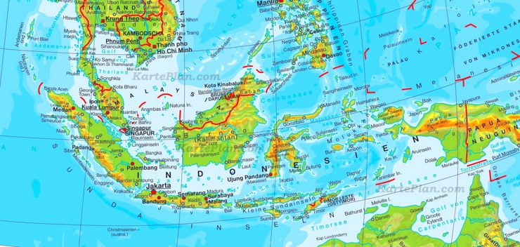 Physische landkarte von Indonesien