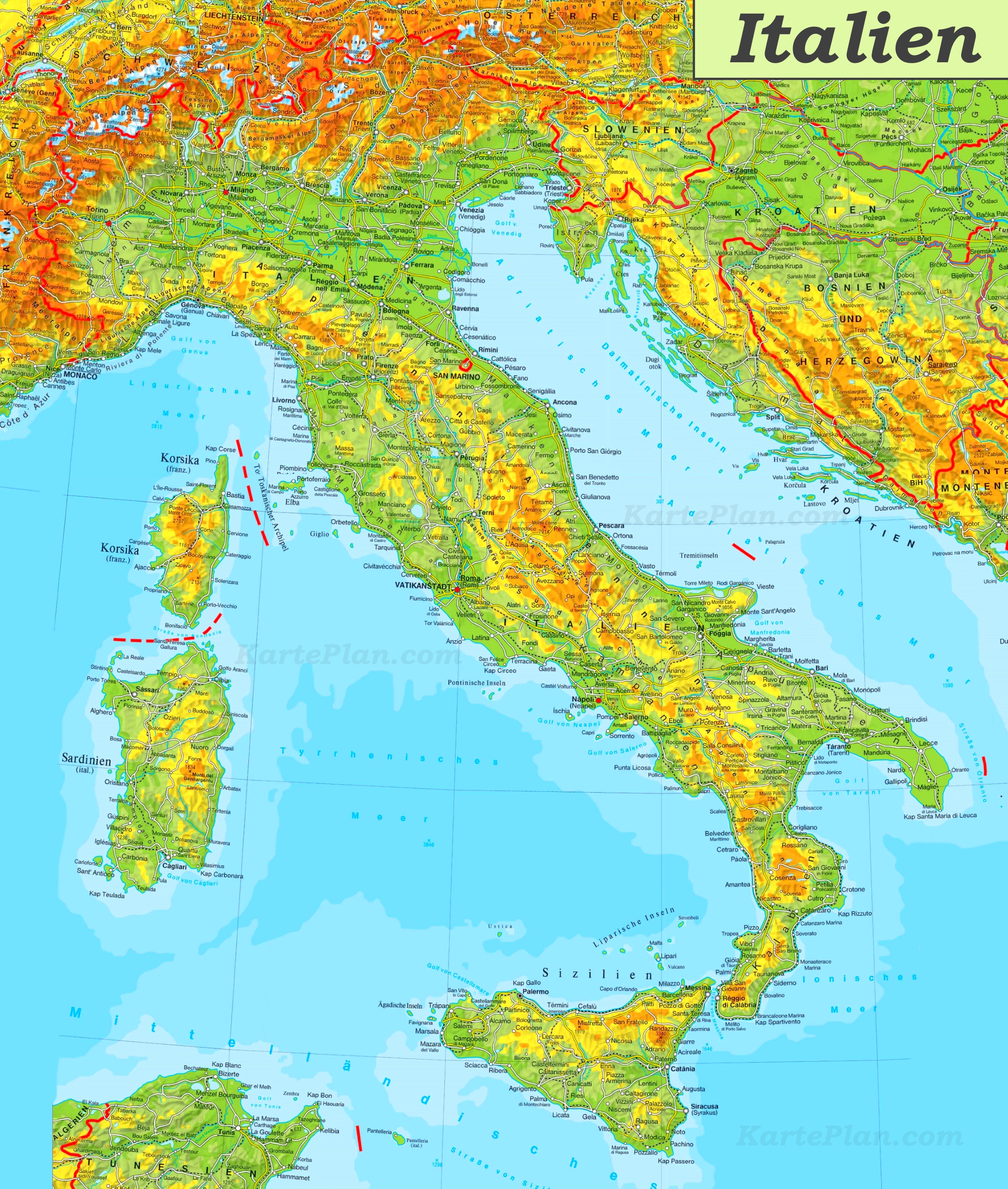 Physische landkarte von Italien