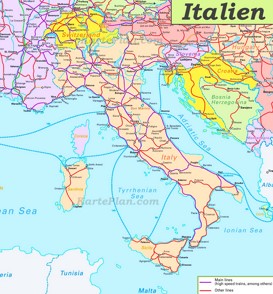 Schienennetz karte von Italien