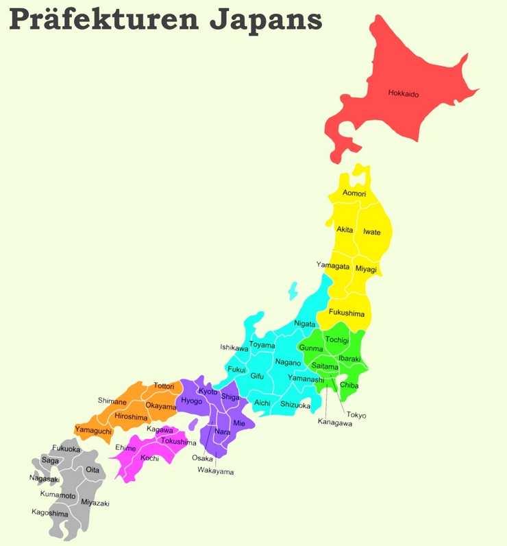Präfekturen Japans - Karte