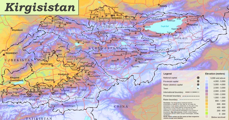 Physische landkarte von Kirgisistan