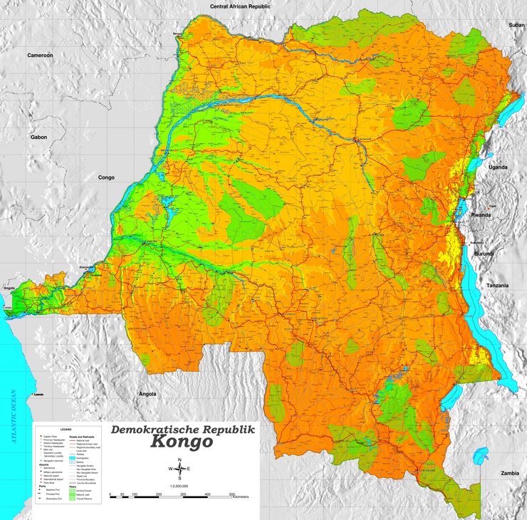 Große detaillierte karte von Demokratische Republik Kongo