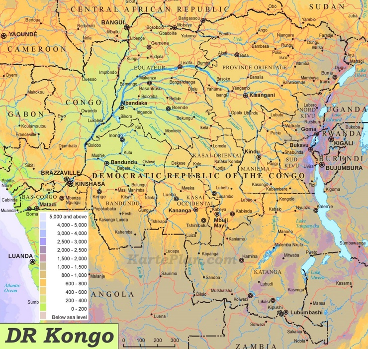 Physische landkarte von Demokratische Republik Kongo