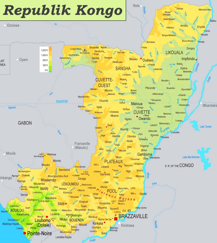 Physische landkarte von Republik Kongo