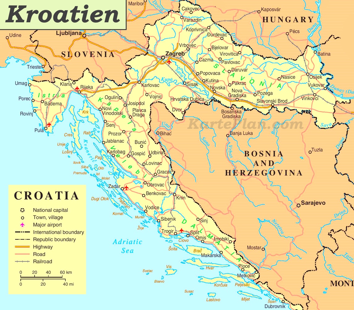 Croatien Karte : Kroatien - Politische Karte Poster online bestellen