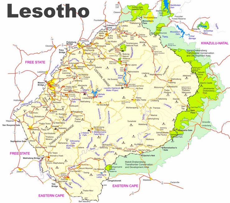 Lesotho touristische karte