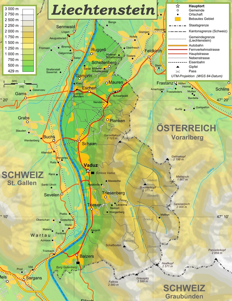 Physische landkarte von Liechtenstein
