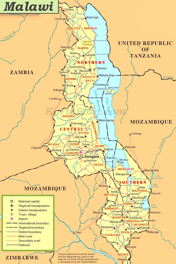 Große detaillierte karte von Malawi