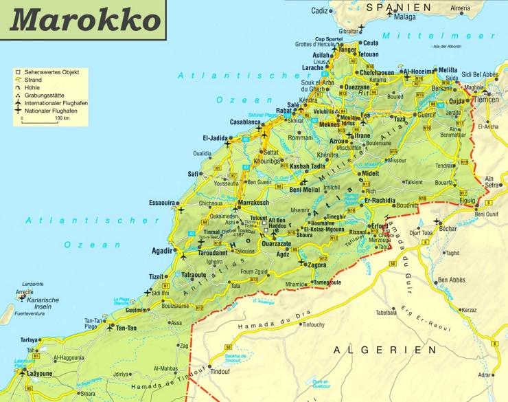 Straßenkarte von Marokko