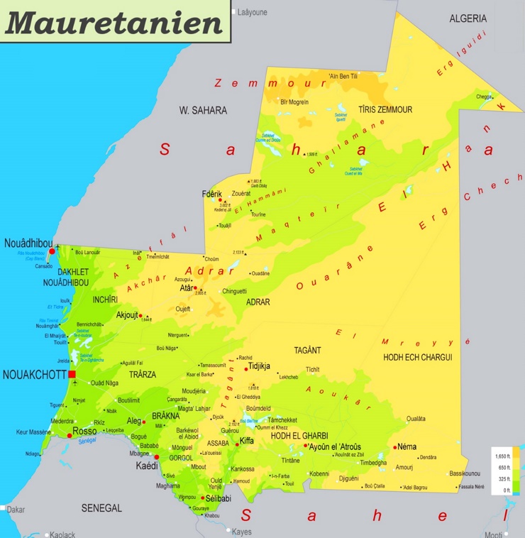 Physische landkarte von Mauretanien