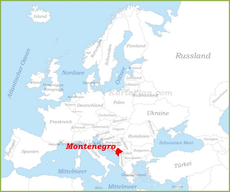 Montenegro auf der karte Europas