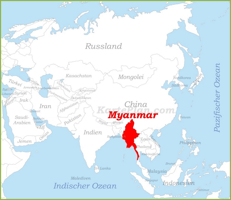 Myanmar auf der karte Asiens
