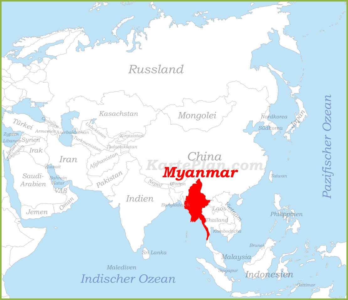 Myanmar auf der karte Asiens