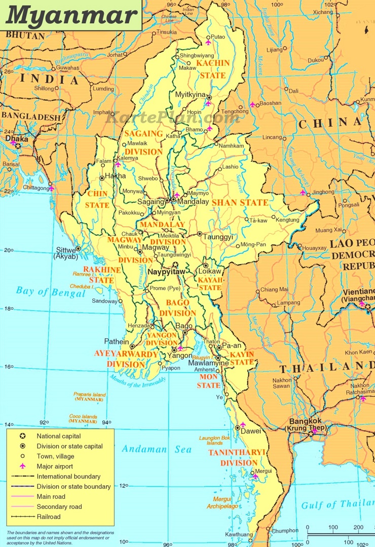 Myanmar politische karte