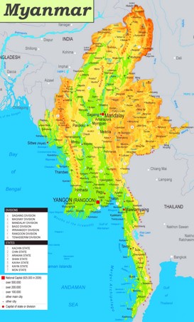 Physische landkarte von Myanmar