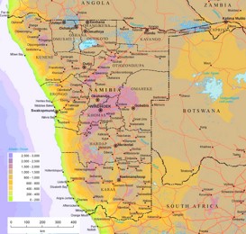 Physische landkarte von Namibia