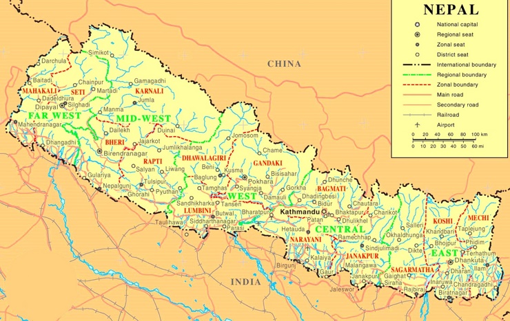 Nepal politische karte