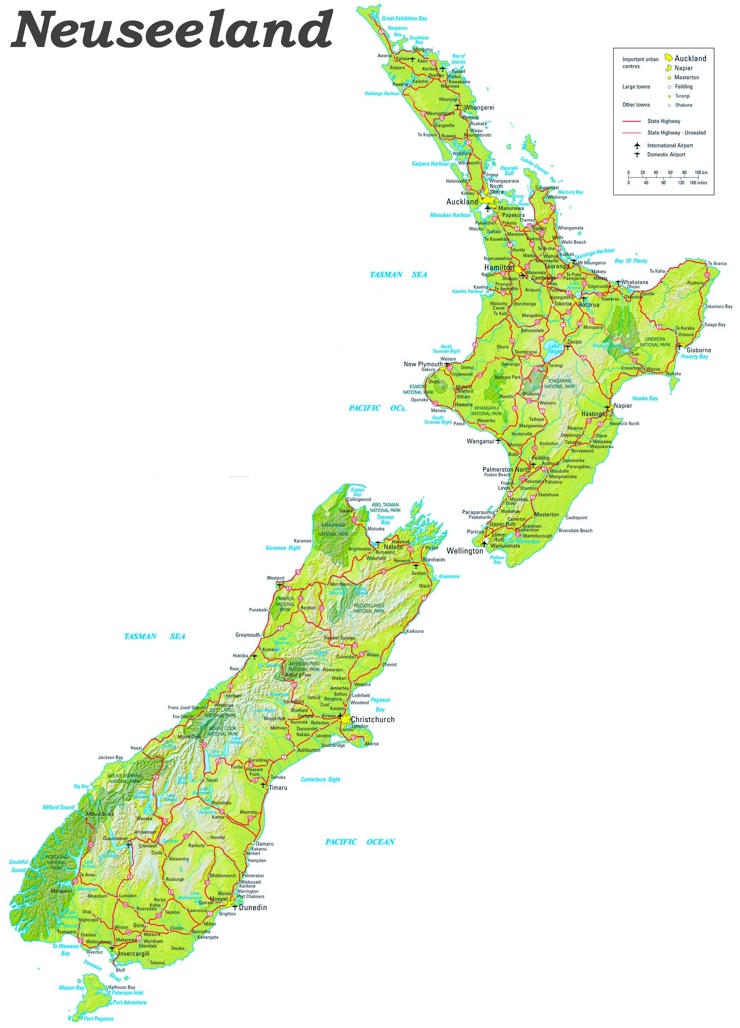 Straßenkarte von Neuseeland